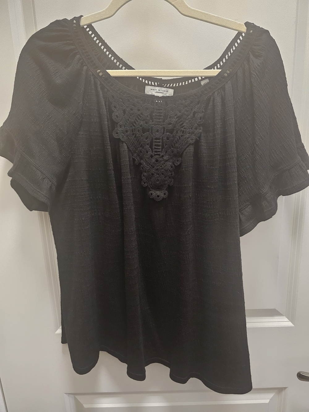 Style & Co. Black Crochet-Trim Peasant Top